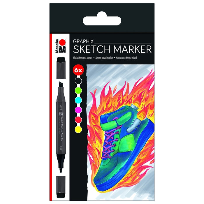 Marabu Graphix Sketch Marker Set, 6-Colors, Alpha Robot